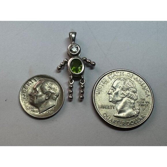 Estate Sterling Silver 925 Robot Pendant Peridot & Clear Gemstone No Chain (BOY) - Picture 6 of 8